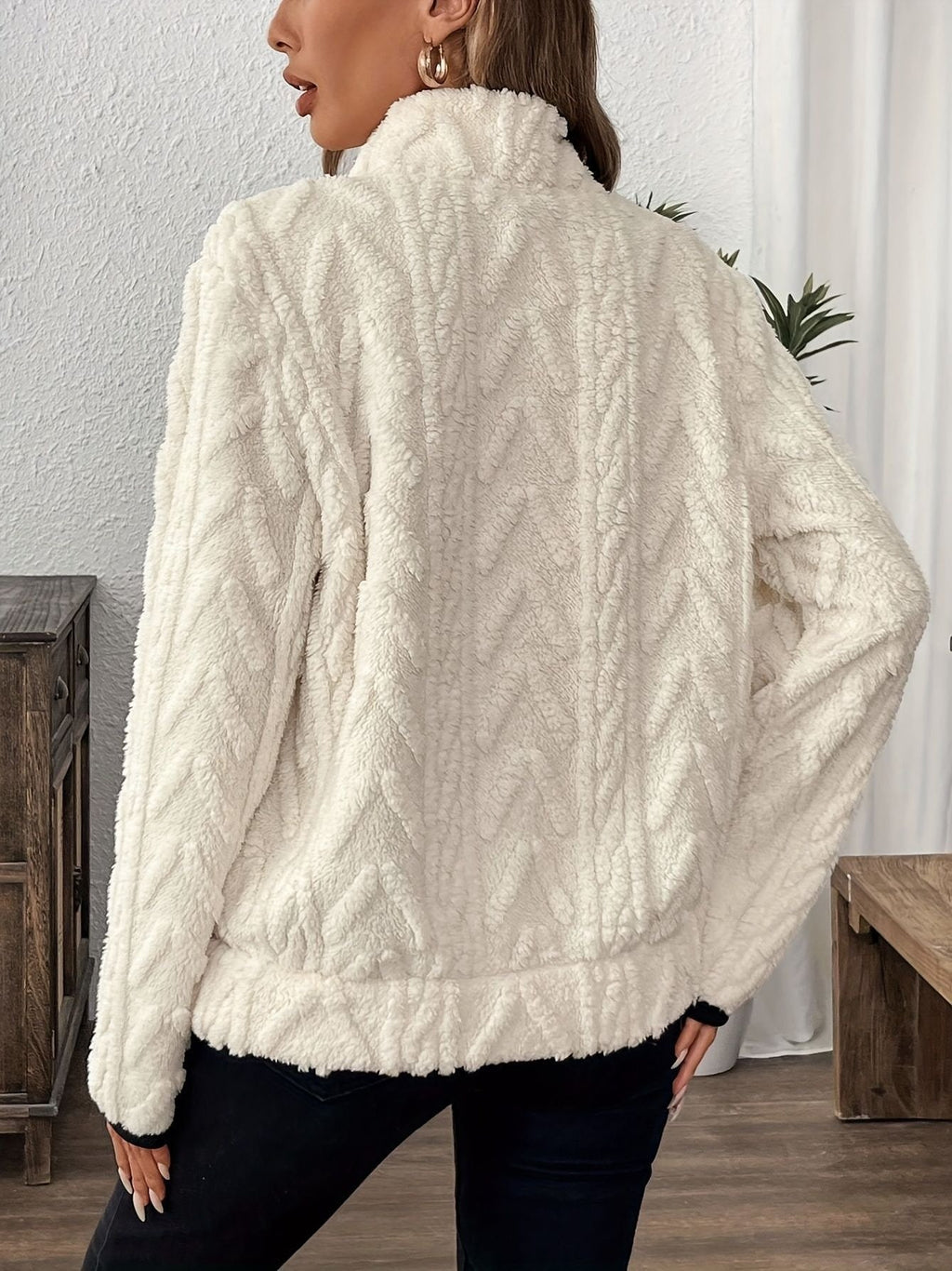 Plain Lady Romance Loose Stand Collar Sweatshirt