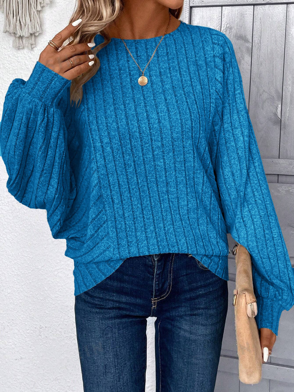 Elegant Dolman Sleeve Loose Crew Neck Plain T-Shirt