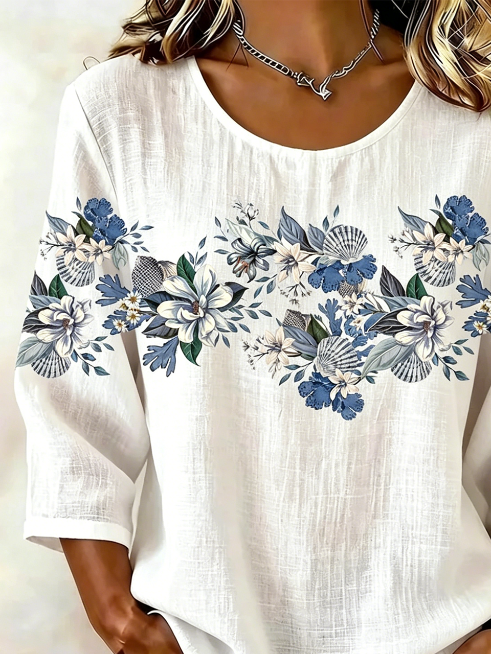 Crew Neck Cotton And Linen Elegant Loose Shirt