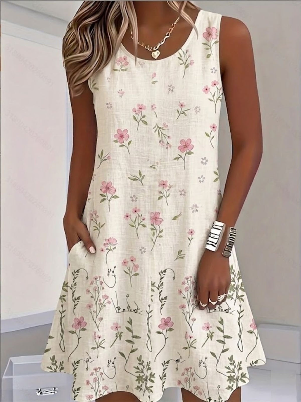 Floral Half Open Collar Casual Dress With No
