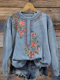 Crew Neck Printing Casual Floral Sweatshirt