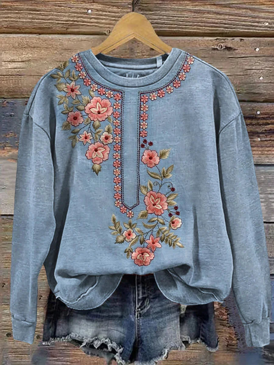Crew Neck Printing Casual Floral Sweatshirt