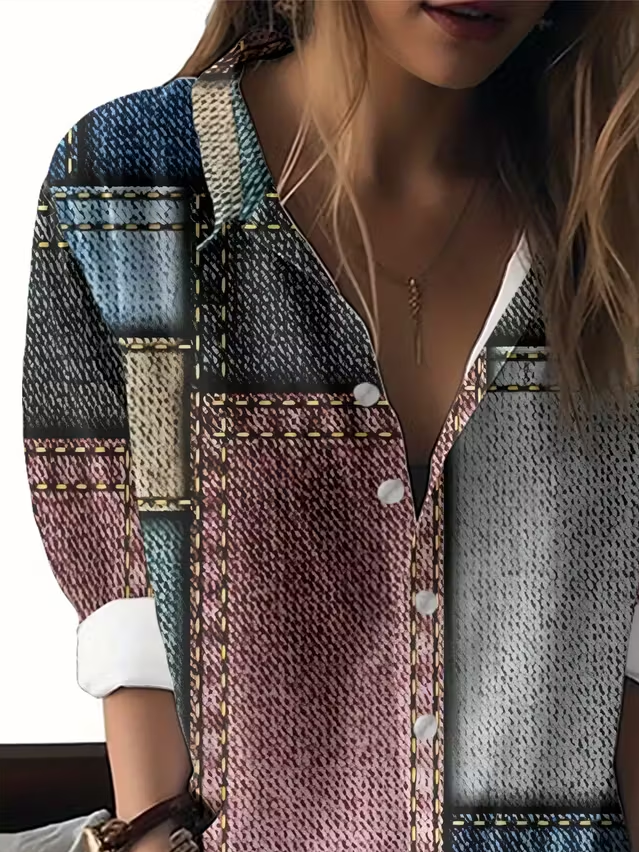 Women's Long Sleeve Shirt Spring/Fall As Picture Abstract Buckle Shirt Collar Regular Sleeve Daily Going Out Casual Top