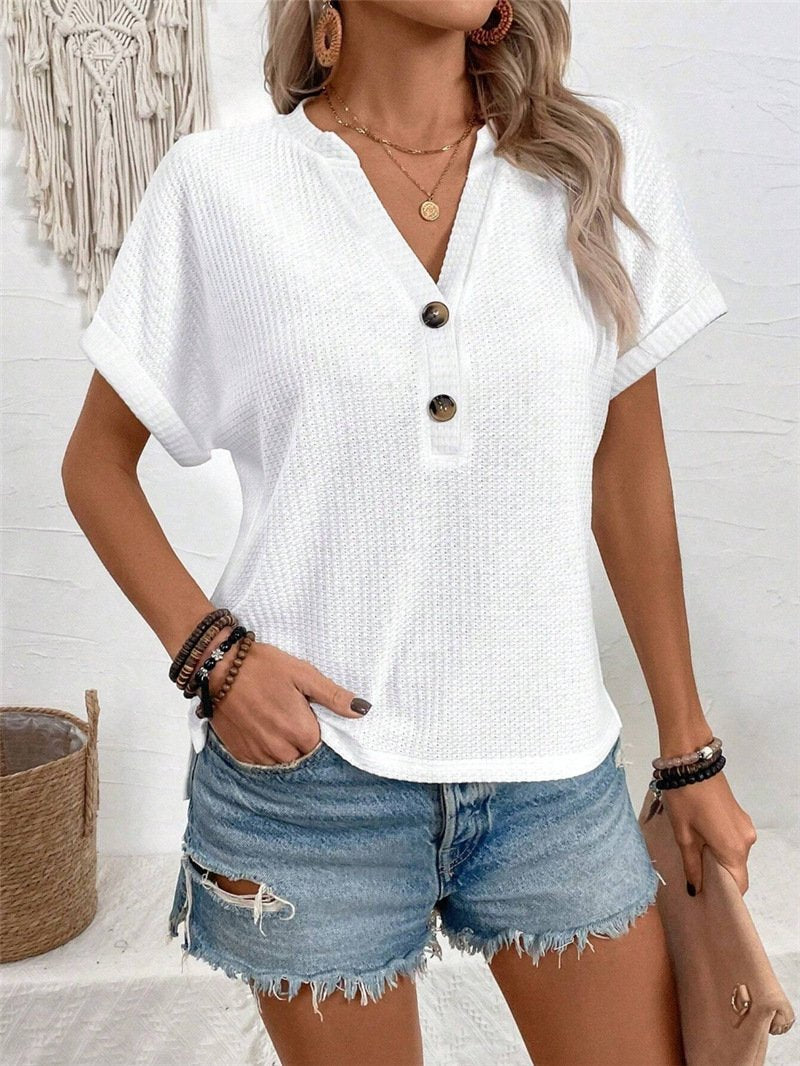Plain Loose V Neck Elegant T-Shirt