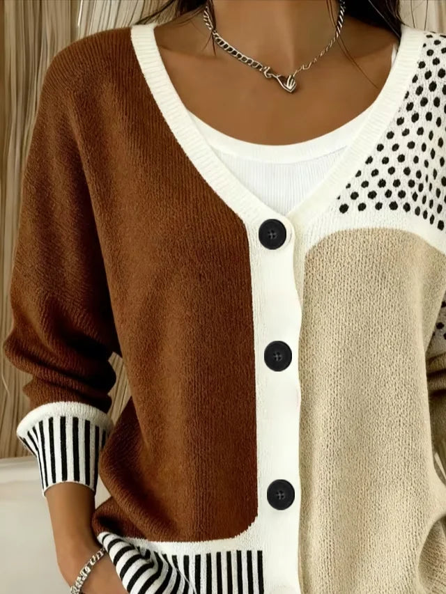 Women's Abstract Print Casual V-Neck Cardigan