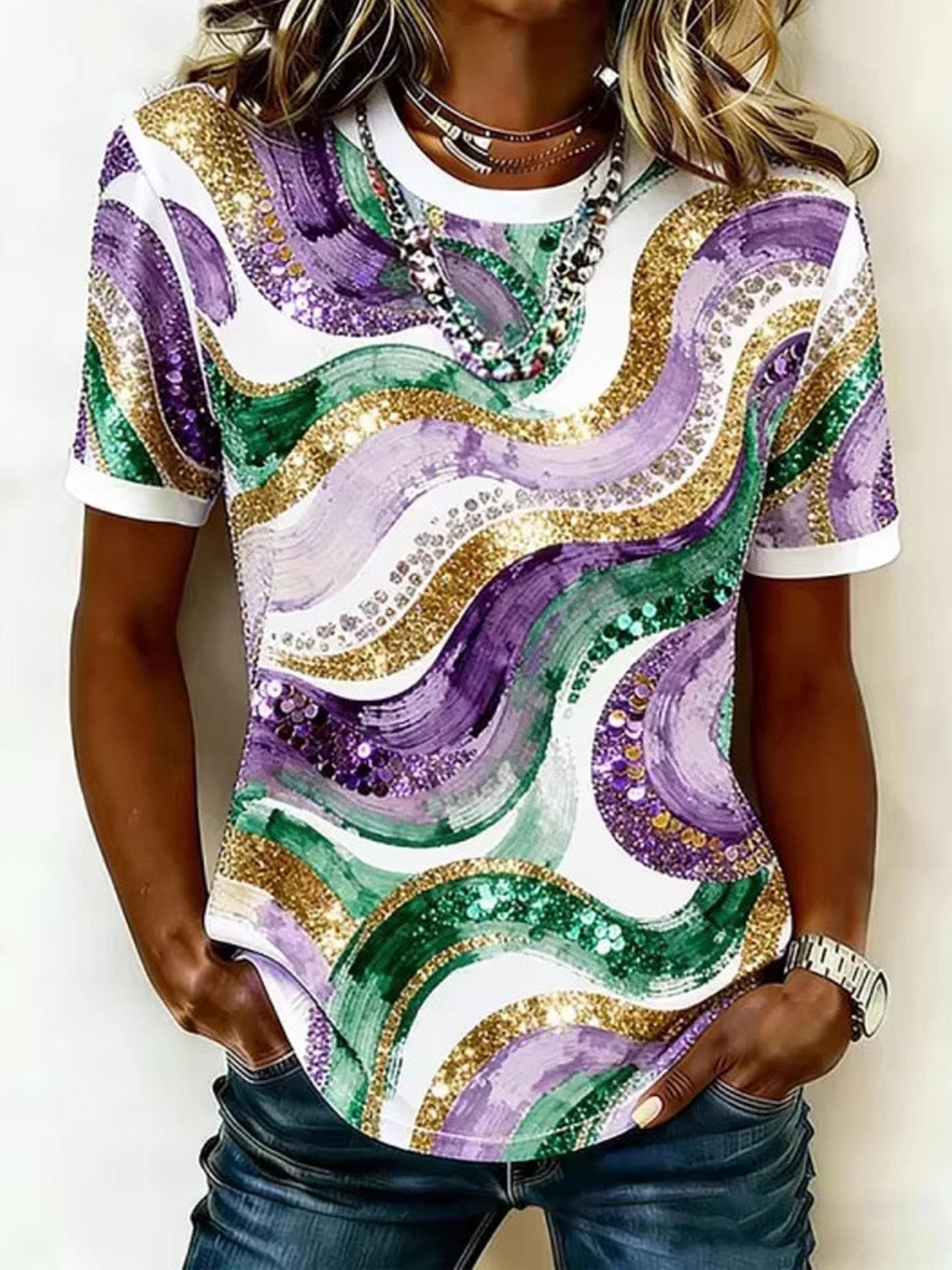 Carnival Theme 3D Print Crew Neck Short Sleeve Casual T-Shirt