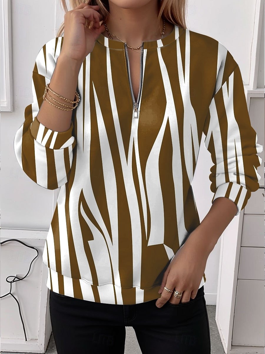 Women's Half Zip Sweatshirt Pattern Stripe Casual Commuter