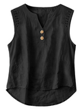 Cotton Casual Plain Lace V Neck Blouse