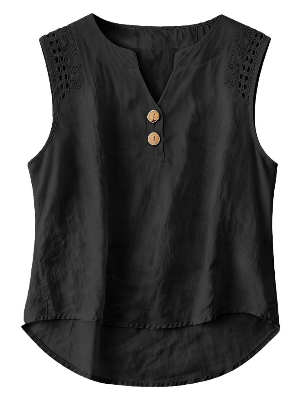 Cotton Casual Plain Lace V Neck Blouse