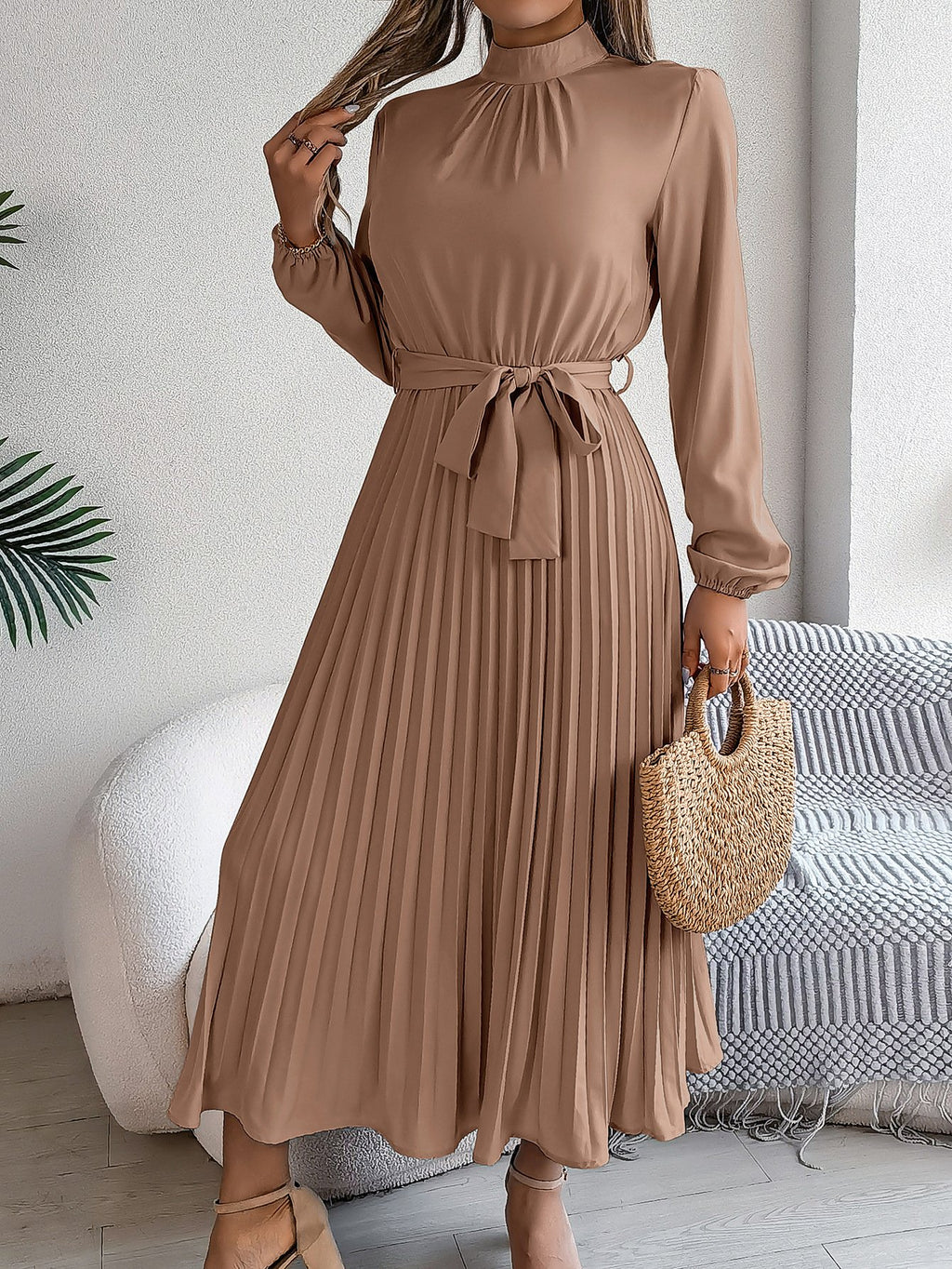 Women's Short Sleeve Summer Wine Red Plain Split Joint Stand Collar Daily Going Out Vintage Maxi A-Line Tank Dress
