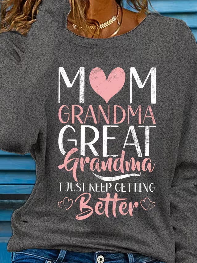 Women's Long Sleeve T-shirt Spring/Fall Gray Text Letters Printing Jersey Crew Neck Daily Going Out Casual Top