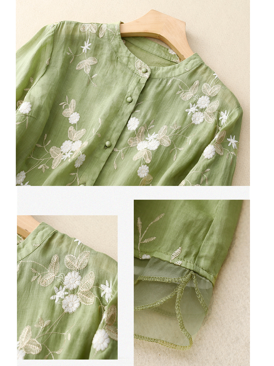 Embroidery Patterns Linen Blend Vintage Loose Shirt