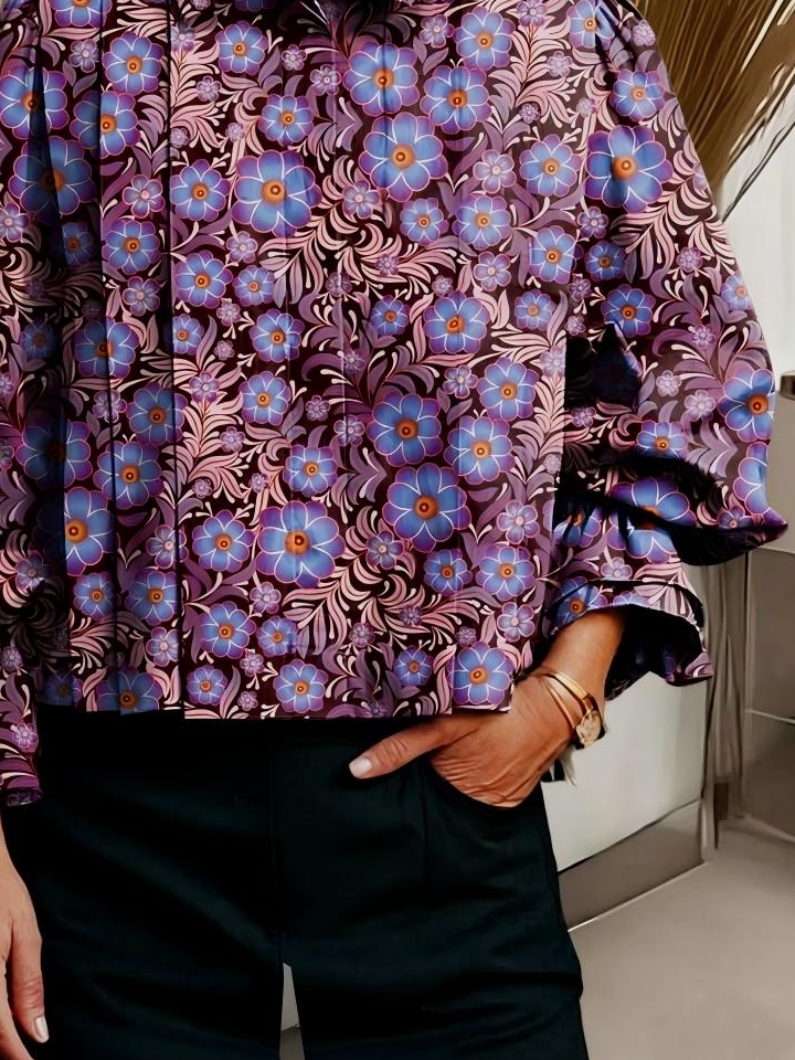 Vintage Shawl Collar Floral Loose Shirt