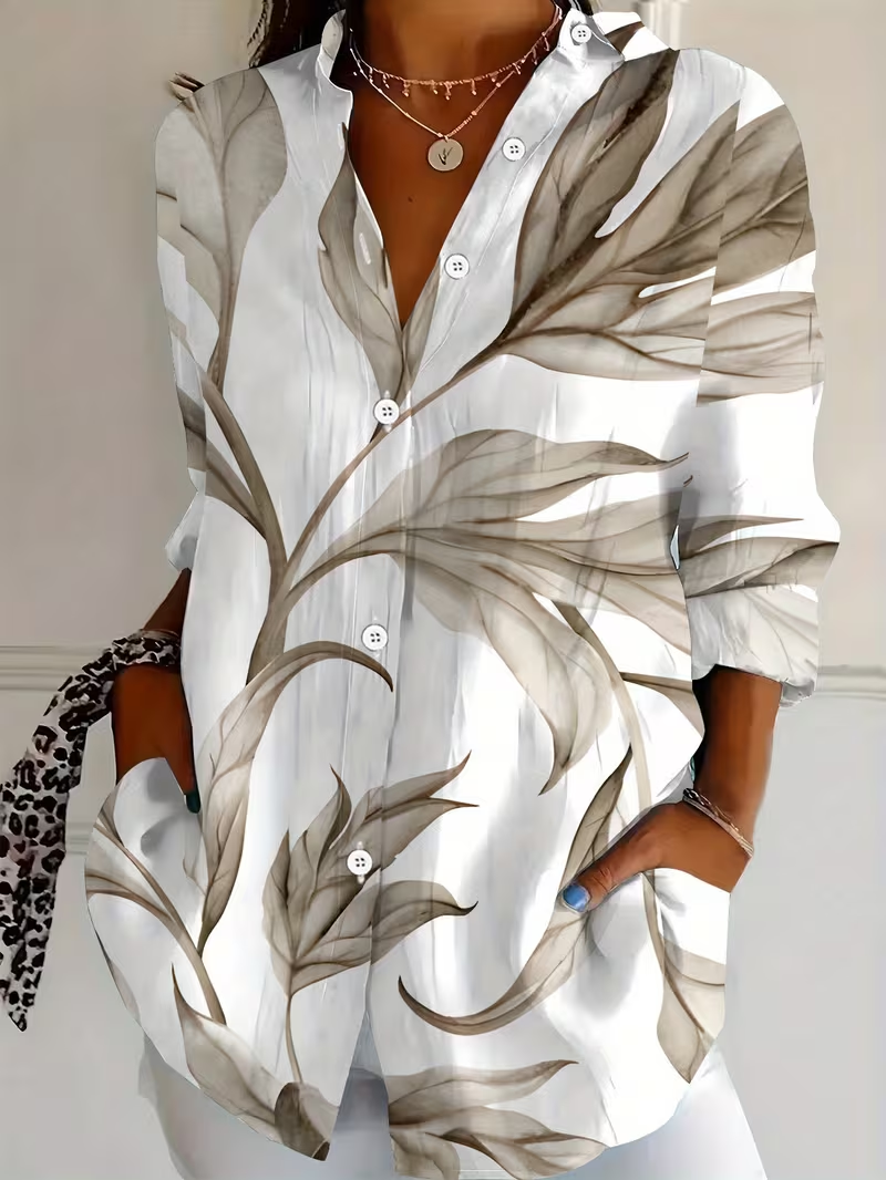 Women's Long Sleeve Shirt Spring/Fall White Plants Buckle Shirt Collar Regular Sleeve Daily Going Out Casual Top
