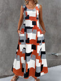 Crew Neck Vintage Gradient Pattern Dress With No
