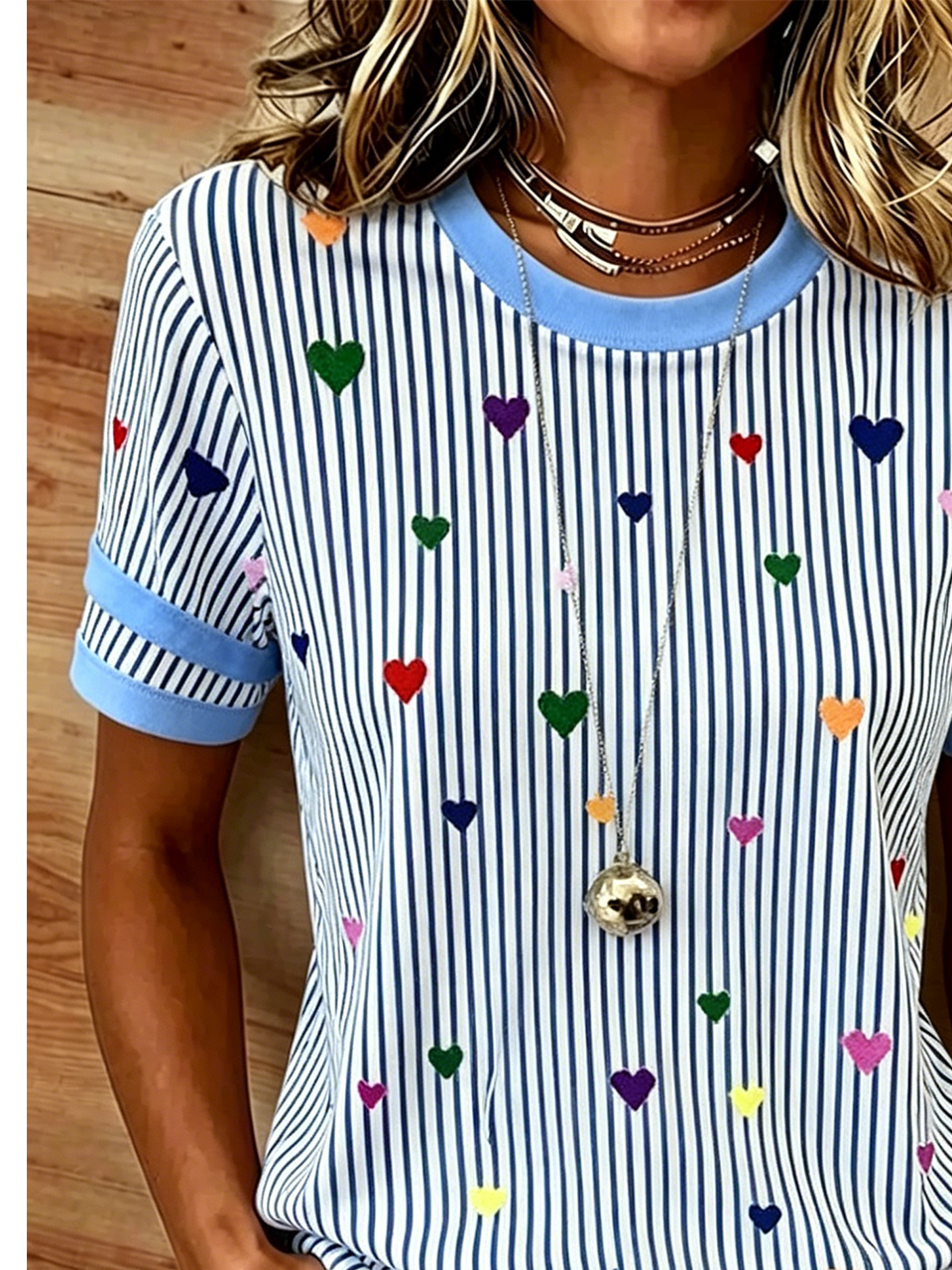 Regular Fit Heart/Cordate Casual T-Shirt