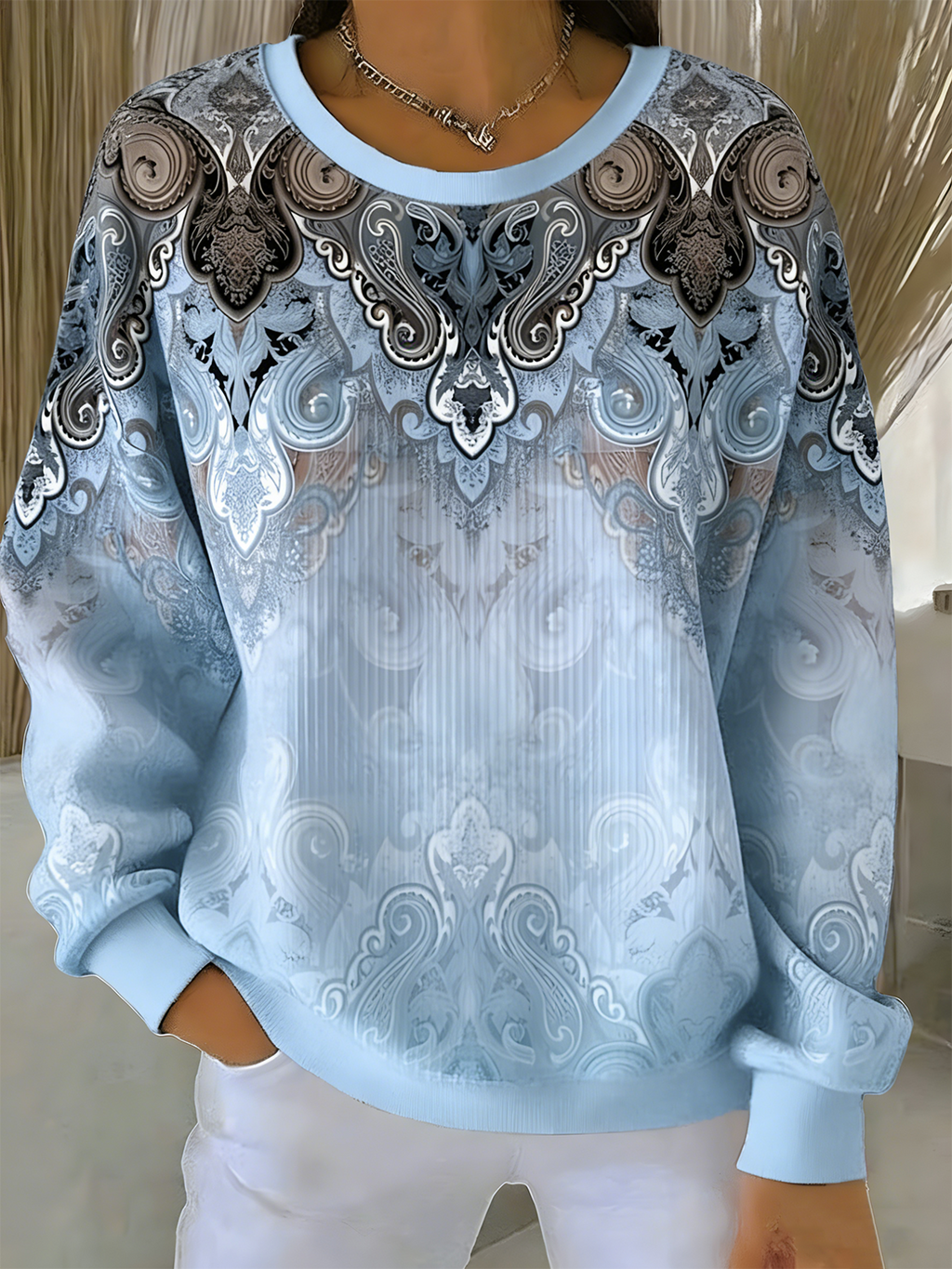 Loose Cotton-Blend Simple Geometric Sweatshirt