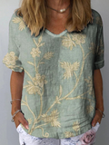 Floral Short Sleeve V Neck Line Look Casual Top