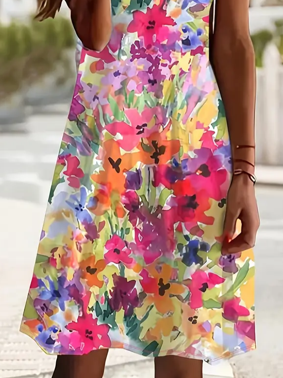Women's Floral Print Casual V-Neck Short Sleeve Dress