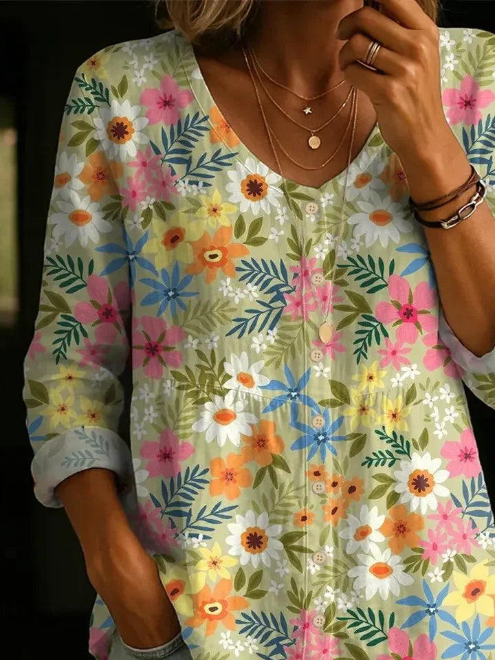 Women's Long Sleeve Blouse Spring/Fall As Picture Floral Printing V Neck Daily Going Out Casual Top