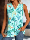 Casual V Neck Cotton Loose Tank Top