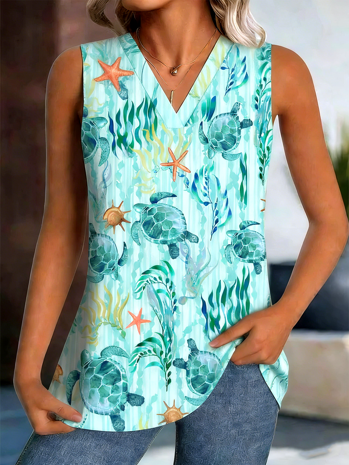 Casual V Neck Cotton Loose Tank Top