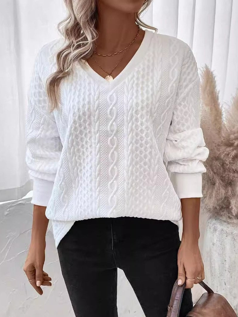 Plain Vintage Loose Fashionable And Casual Solid Color V-neck Warm Loose Long-sleeved Sweatshirt