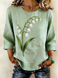 Elegant Cotton And Linen Crew Neck Shirt