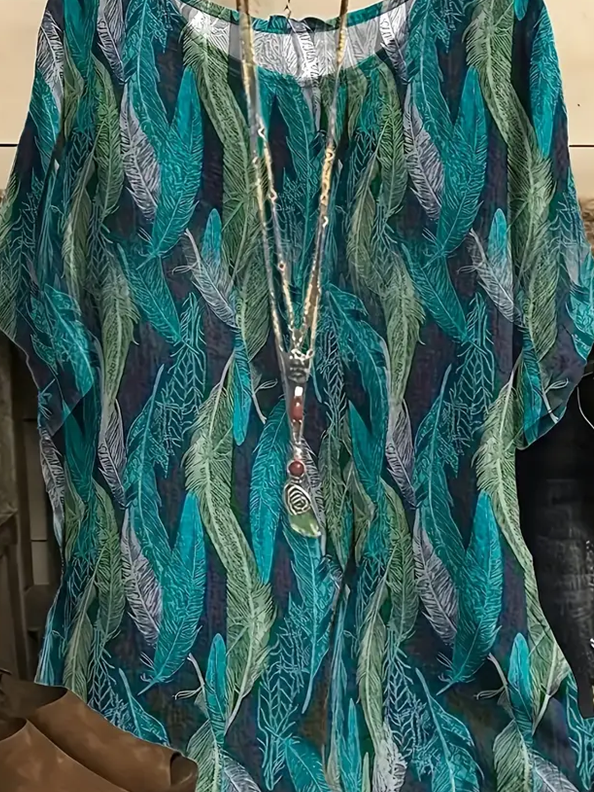 Vintage Dolman Sleeve Crew Neck Abstract Graphic T-Shirt