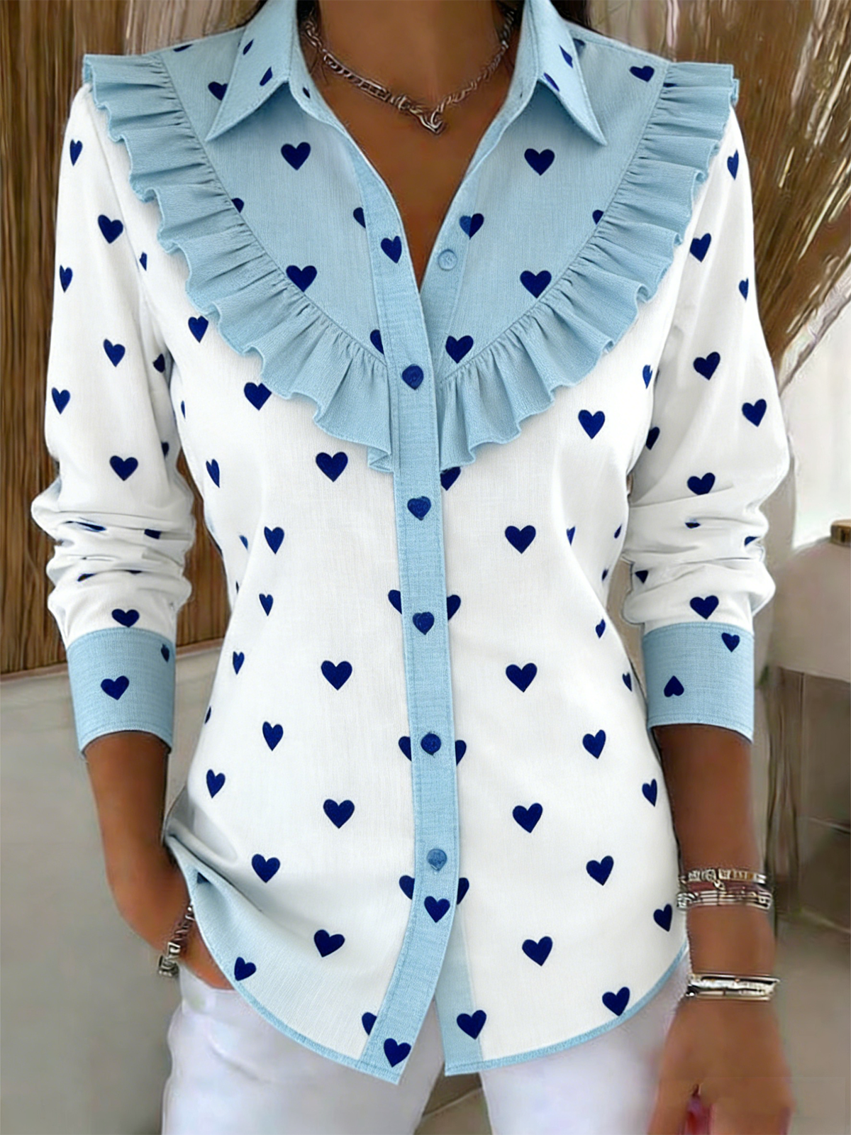 Romantic Heart/Cordate Loose Shawl Collar Shirt