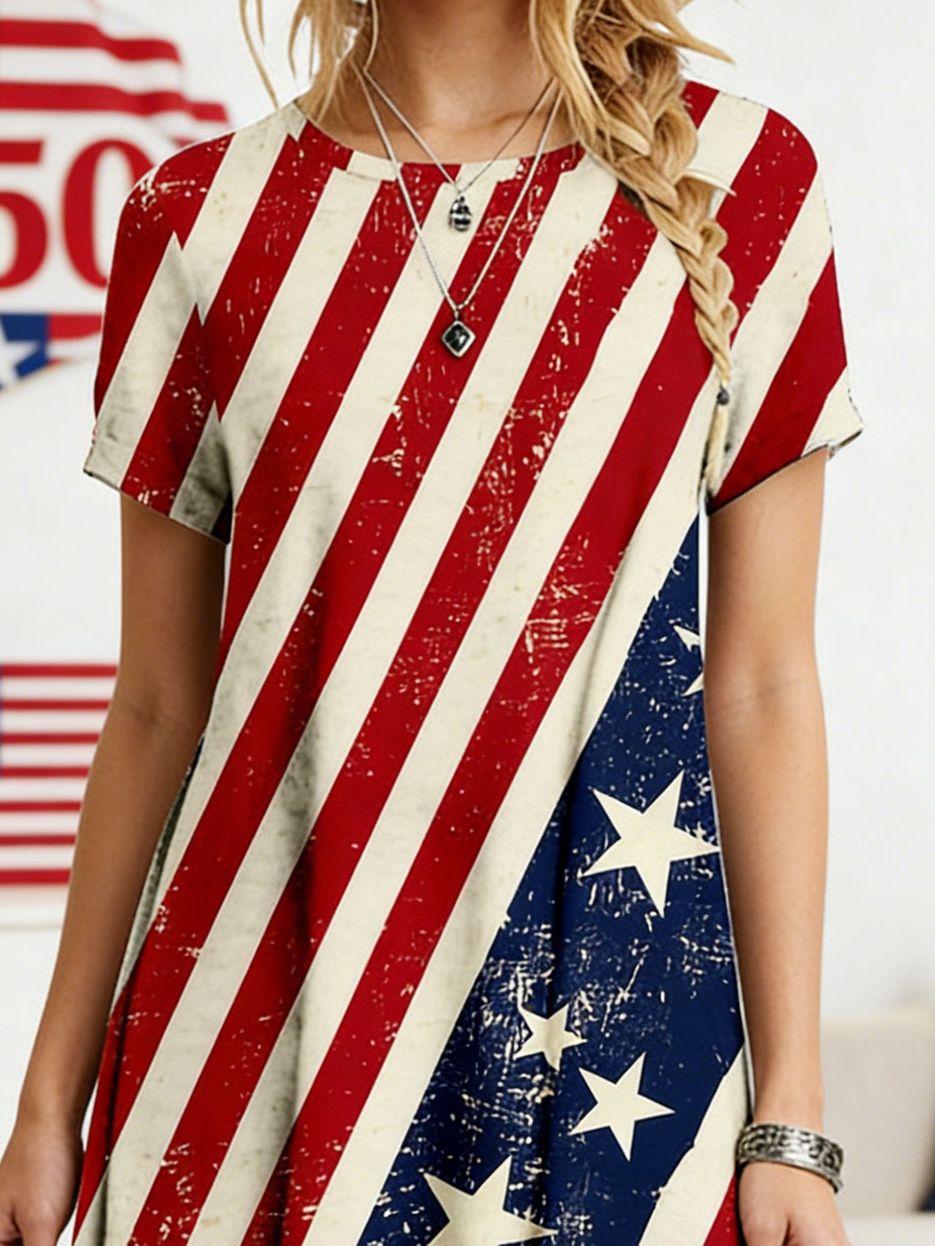 Women's 250th Anniversary Of The Founding Of the United States Independence Day Vintage Short Sleeve Crew Neck A-Line 3D Printing Daily Going Out Casual Mini Dress