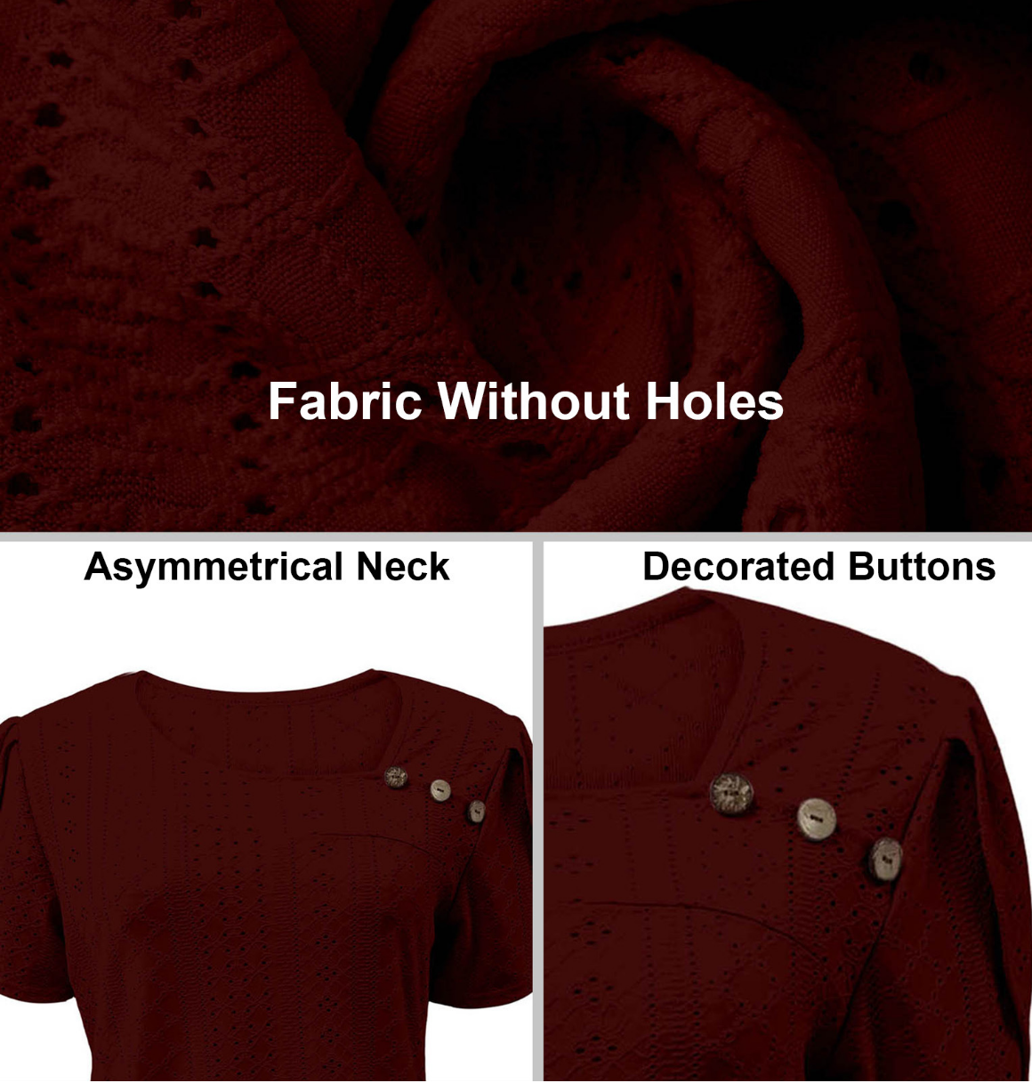Asymmetrical Neck Button Short Sleeve Summer Going Out Casual T-Shirt