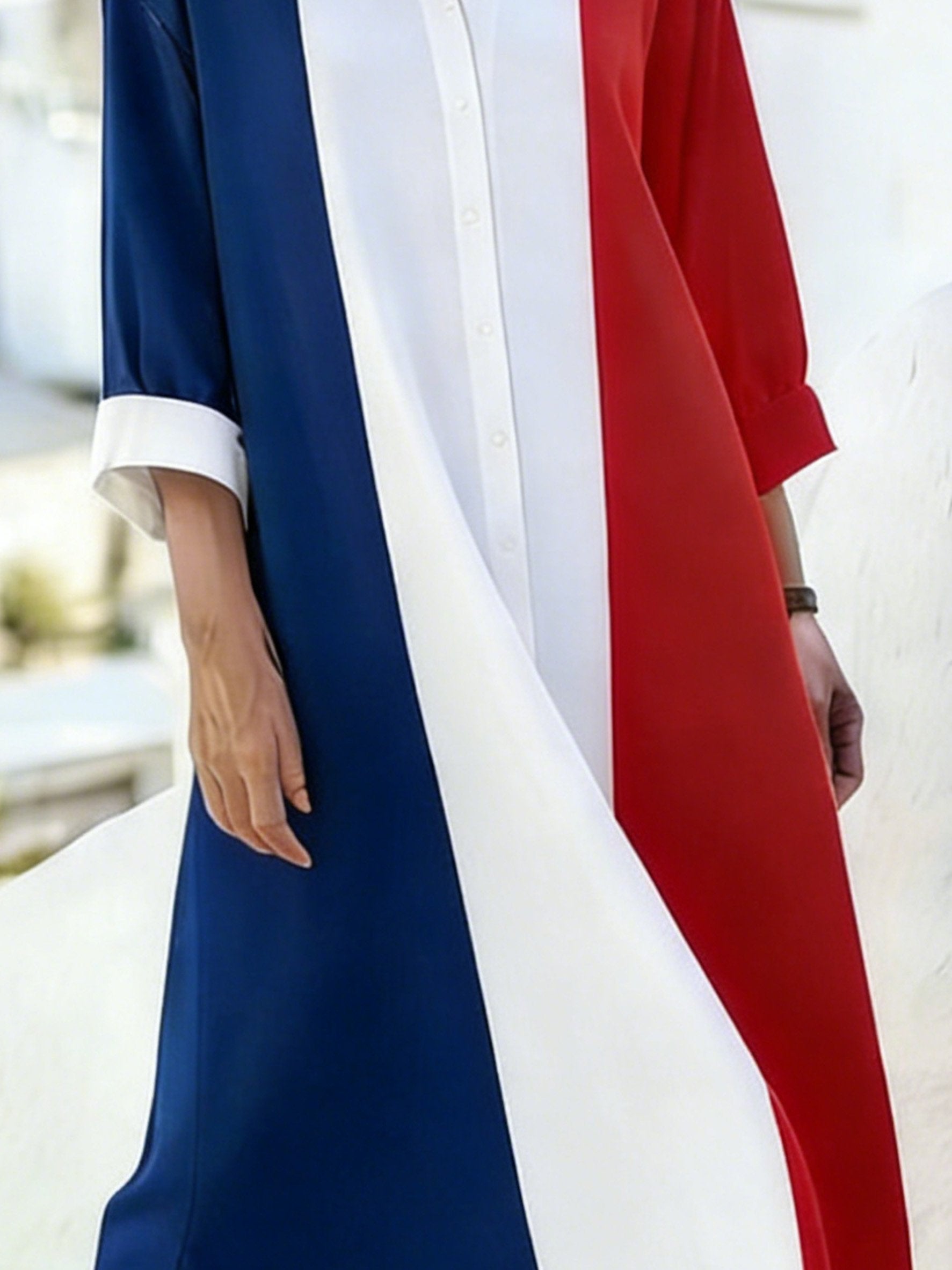 3D Printing America Flag Shawl Collar The Quarter Sleeve 250th Anniversary Independence Day Casual Midi Shirt Dress