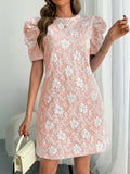 Regular Fit Floral Elegant Crew Neck Dress With No
