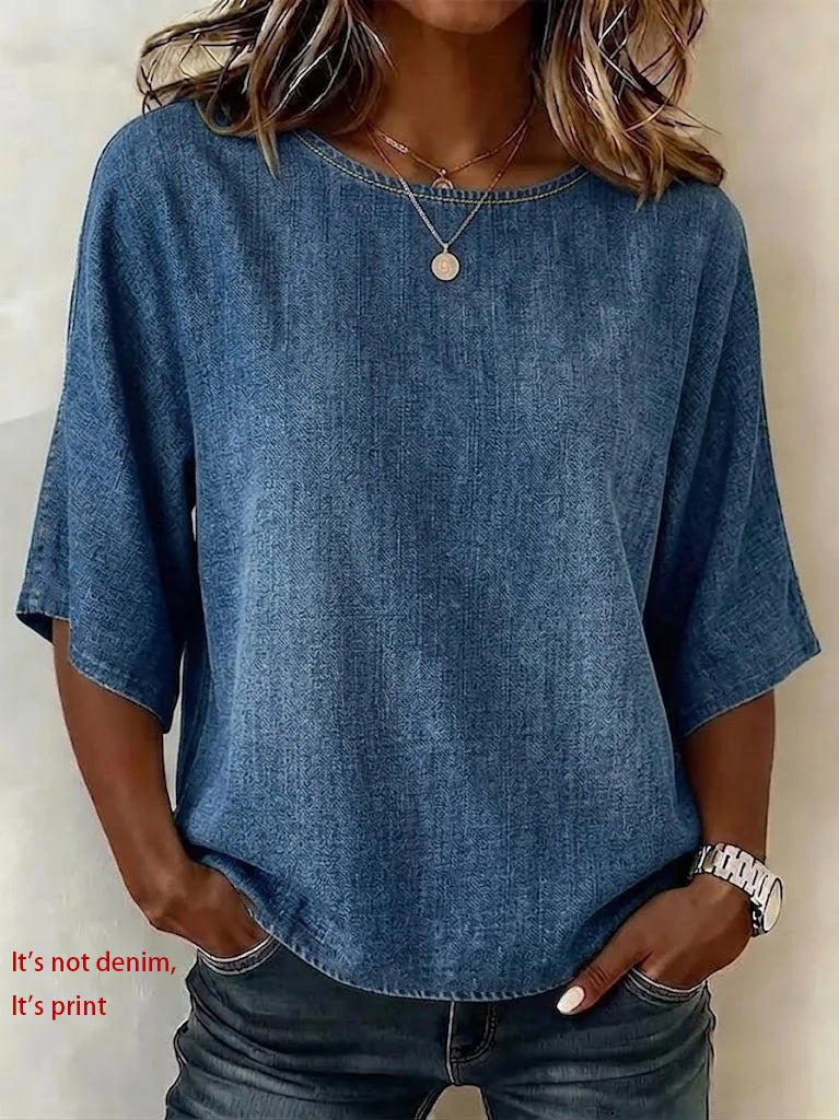 Women's Half Sleeve Blouse Summer Blue Plain Printing Crew Neck Daily Going Out Vintage Top