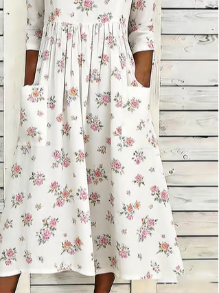 Loose Crew Neck Casual Floral Dress With No