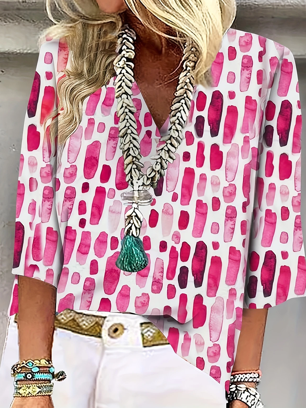 Geometric Loose Cotton Casual Blouse