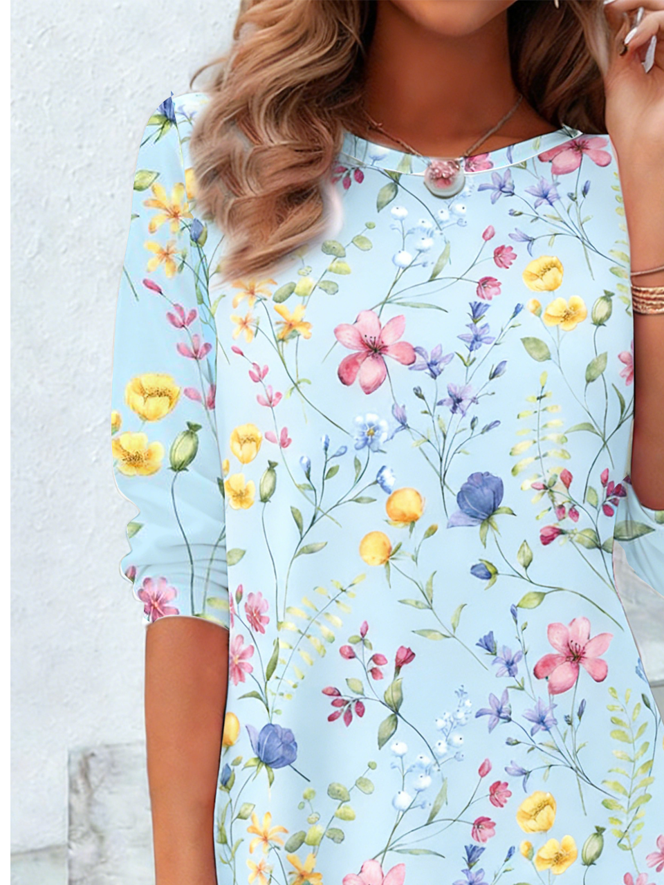 Floral Loose Crew Neck Elegant T-Shirt