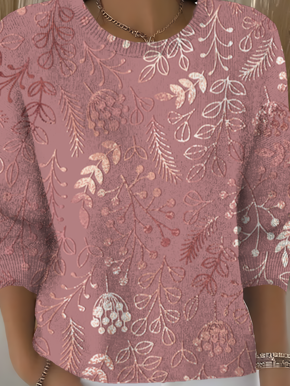 Women's Fall Festive Floral Pattern Pullover Top