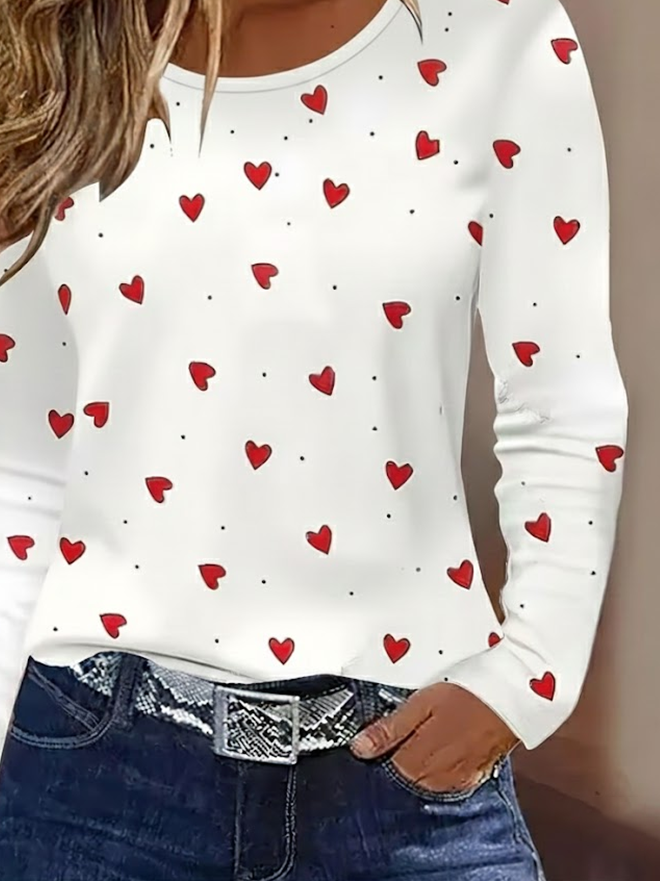 Women's Long Sleeve T-shirt Spring/Fall White Heart/Cordate Printing Jersey Crew Neck Daily Going Out Casual Top