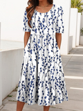 Women's Short Sleeve Summer White Floral Printing Crew Neck Daily Going Out Casual Maxi H-Line Shift Dress Dress