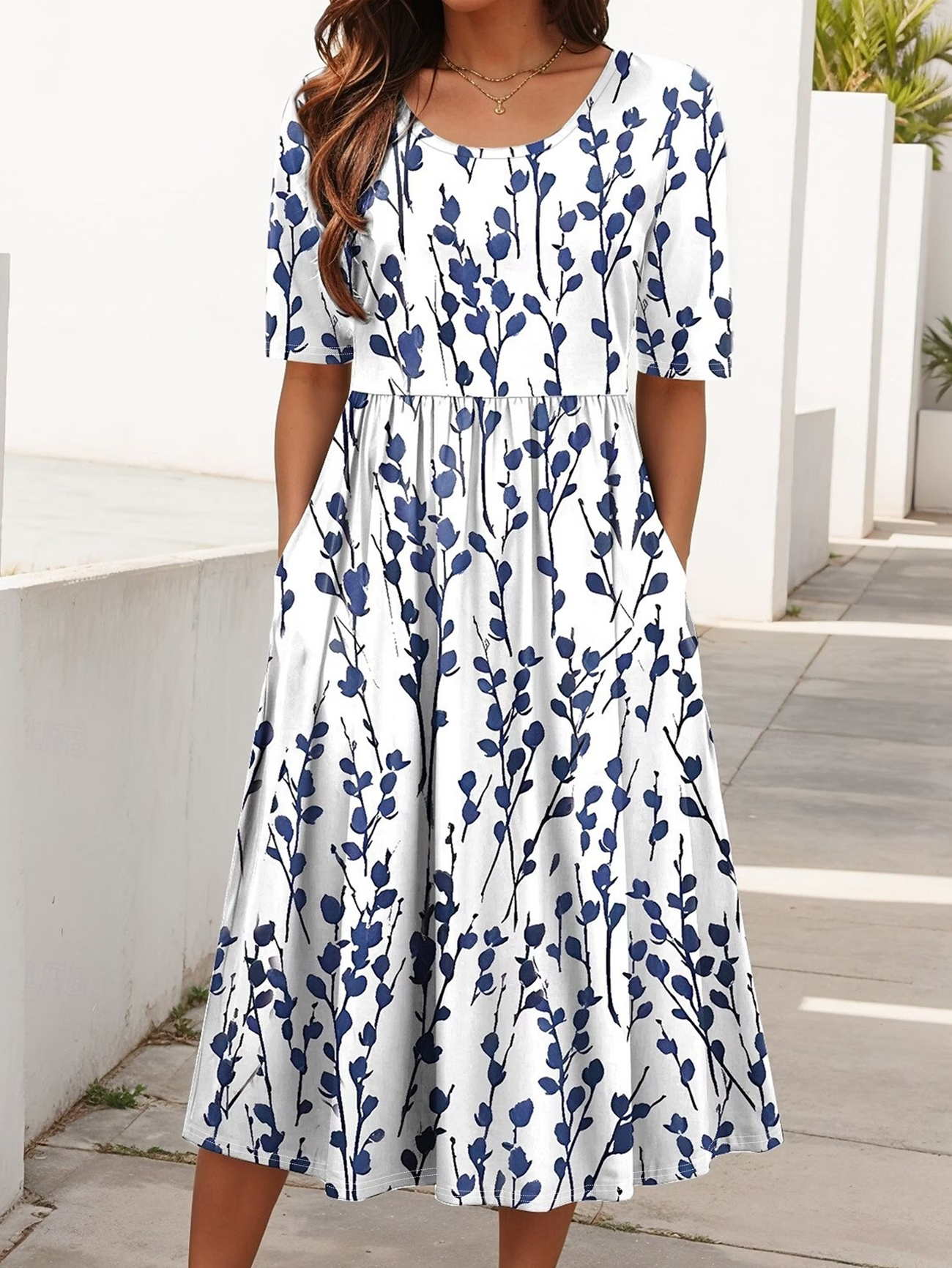 Women's Short Sleeve Summer White Floral Printing Crew Neck Daily Going Out Casual Maxi H-Line Shift Dress Dress