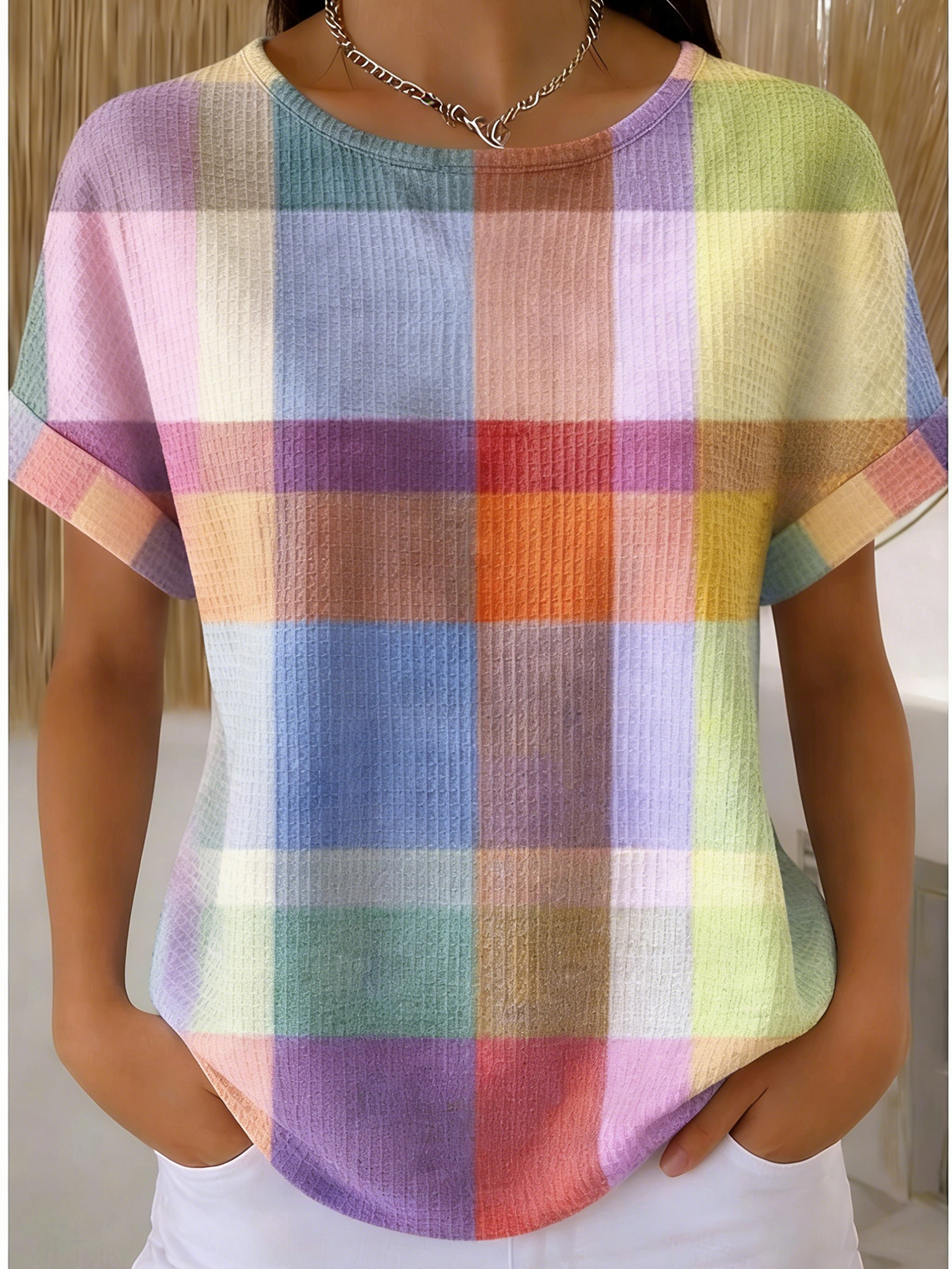 Others Plaid Loose Casual T-Shirt
