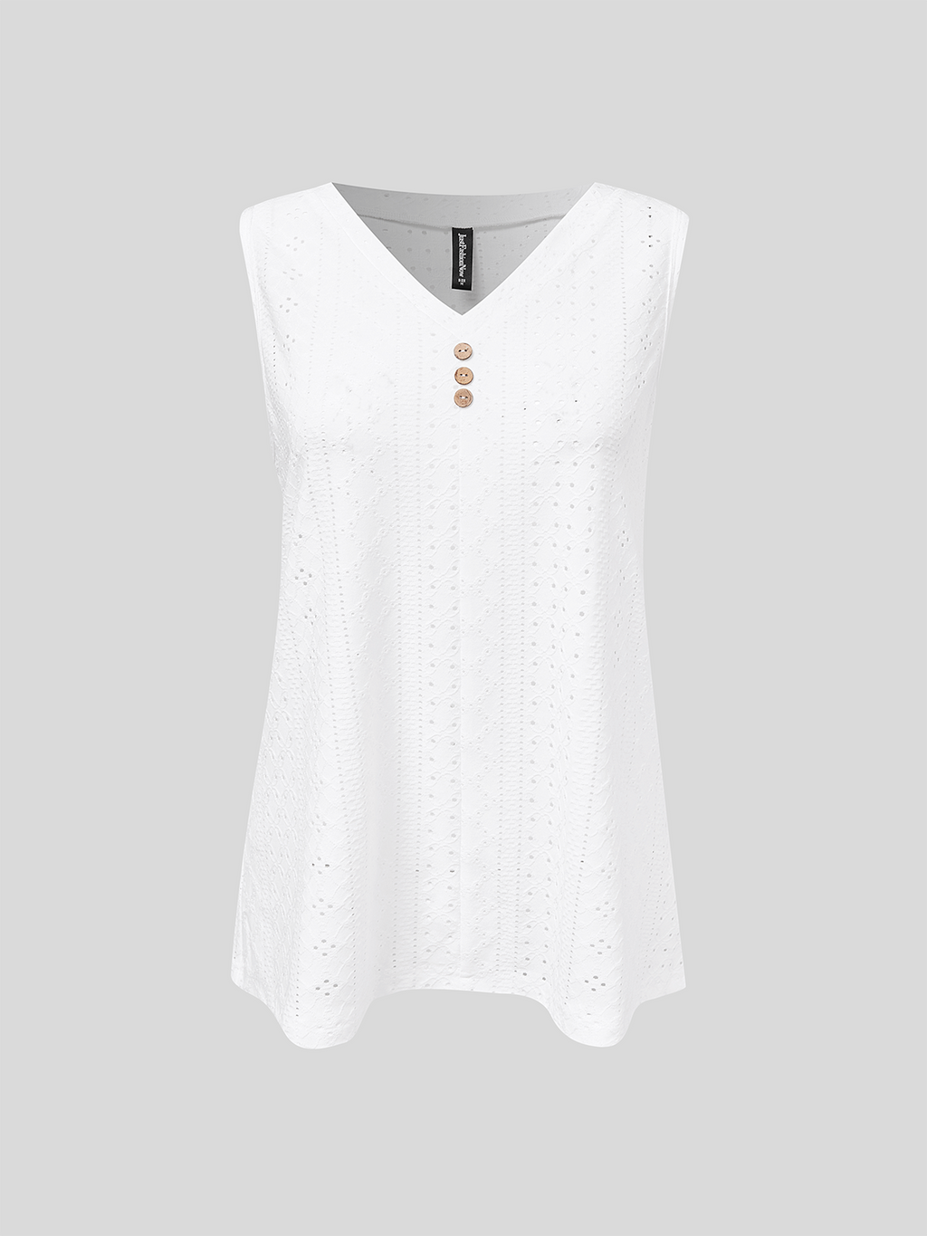 Loose V Neck Casual Buttoned Eyelet Embroidery Front Tank Top