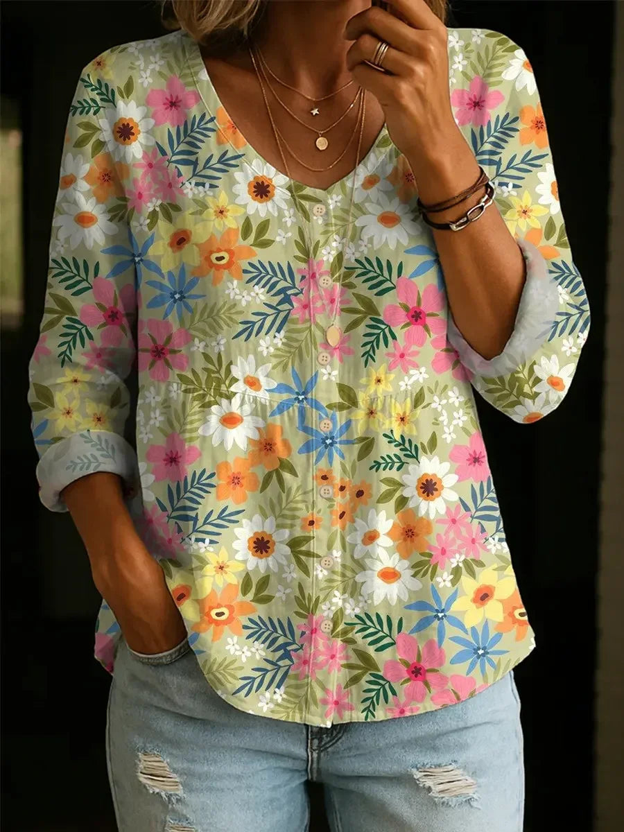 Women's Long Sleeve Blouse Spring/Fall As Picture Floral Printing V Neck Daily Going Out Casual Top