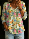 Women's Long Sleeve Blouse Spring/Fall As Picture Floral Printing V Neck Daily Going Out Casual Top