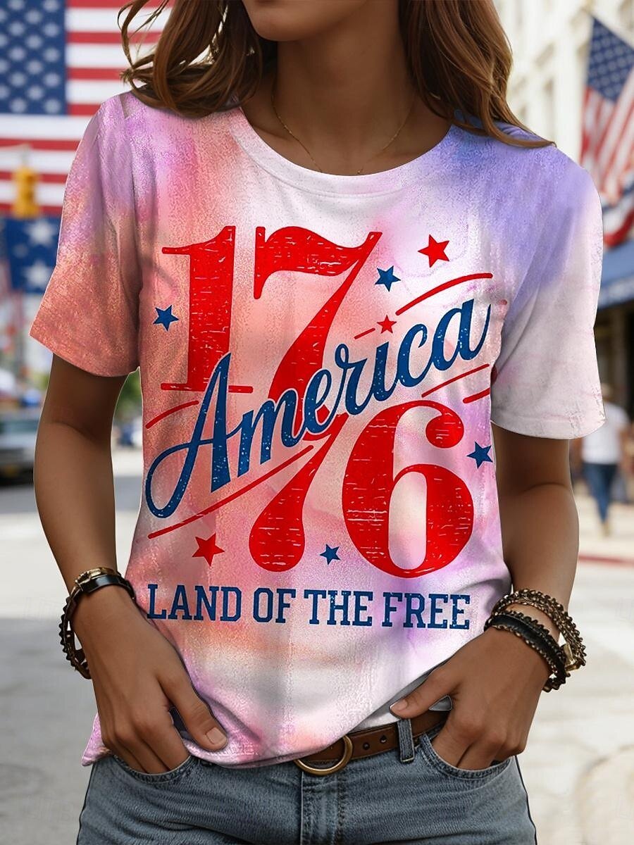 Crew Neck Casual Loose Gradient Pattern T-Shirt