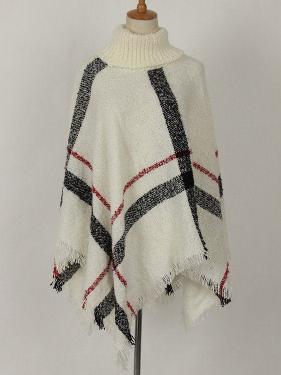 Casual Acrylic New High Collar Warm Large Size Loose Plain Shawl Cloak Plaid Warm Scarf Tassel One Size Cloak