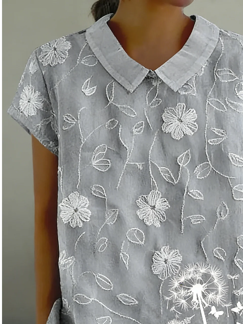 Linen Blend Vintage Lace Shawl Collar Shirt