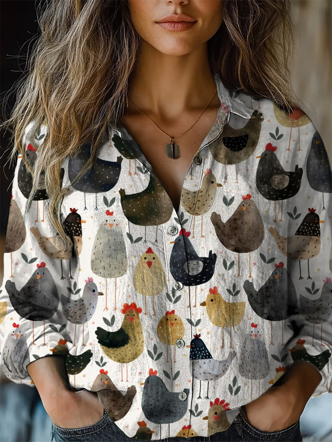 Animal Print Long Sleeve Crew Neck Shirts